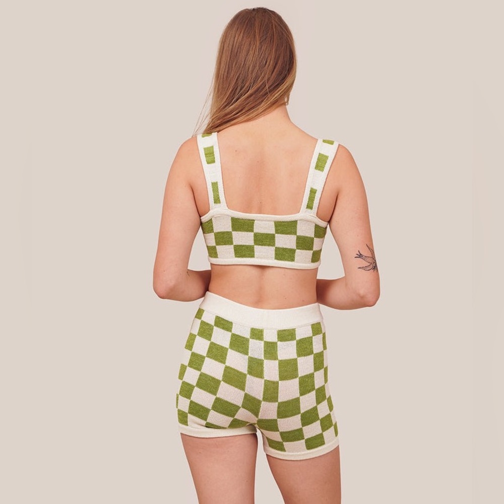Checker Knit Belle the Label Set in Green and Cream - Picture 2 of 8